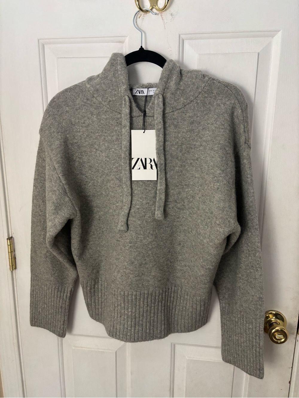 Zara Women's Gray Crewneck Hooded Knit Sweater